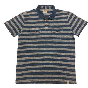 Lucky Brand‎ Short Sleeve Blue Stripe Polo Shirt Size L